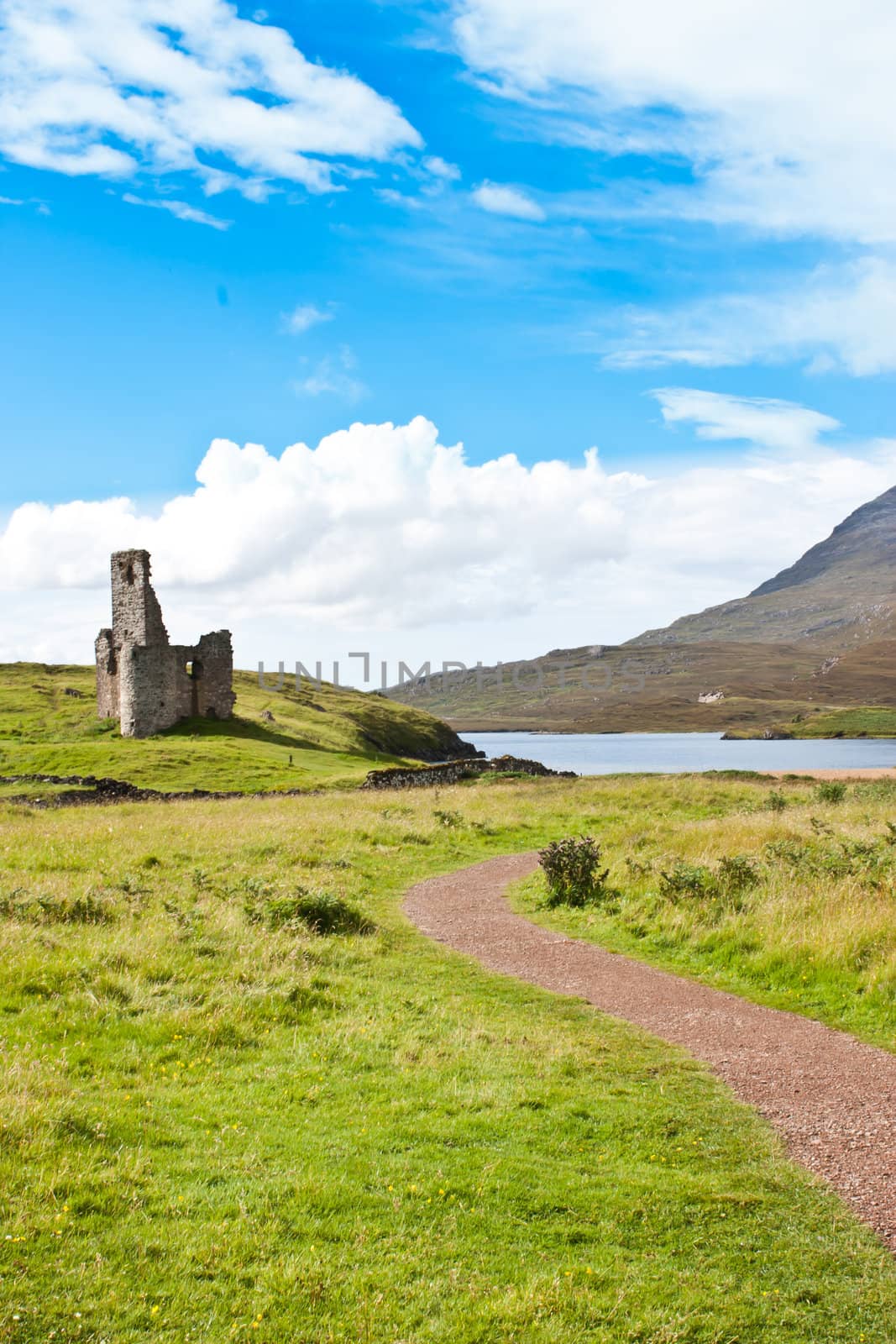 Scotland, Sutherland. Path to a ruiner of Scottish caste.
