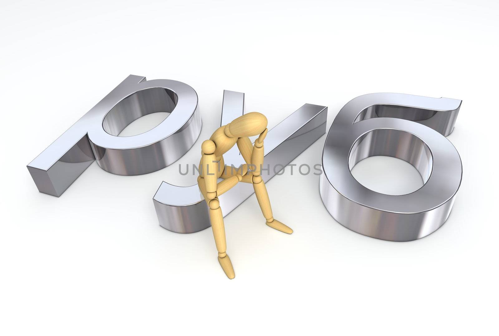 Lay Figure Sitting on Ruble/Rouble Symbol by PixBox