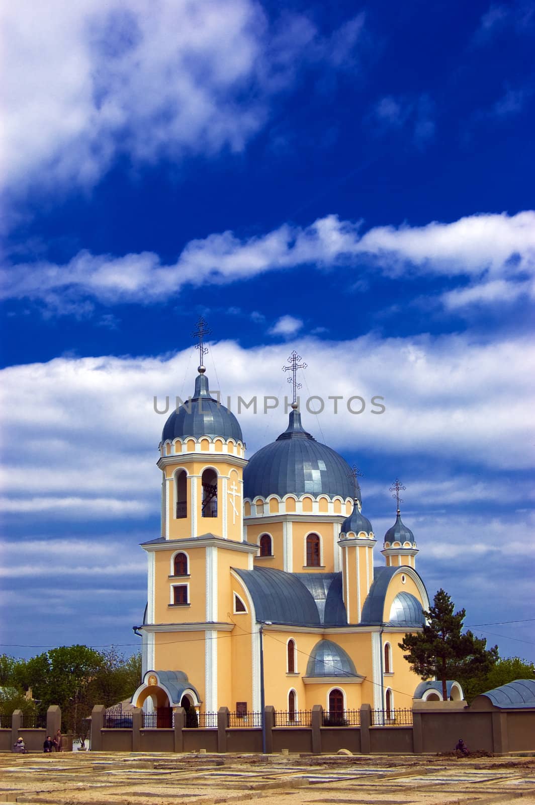 Orthodox christian church over deep blue sky