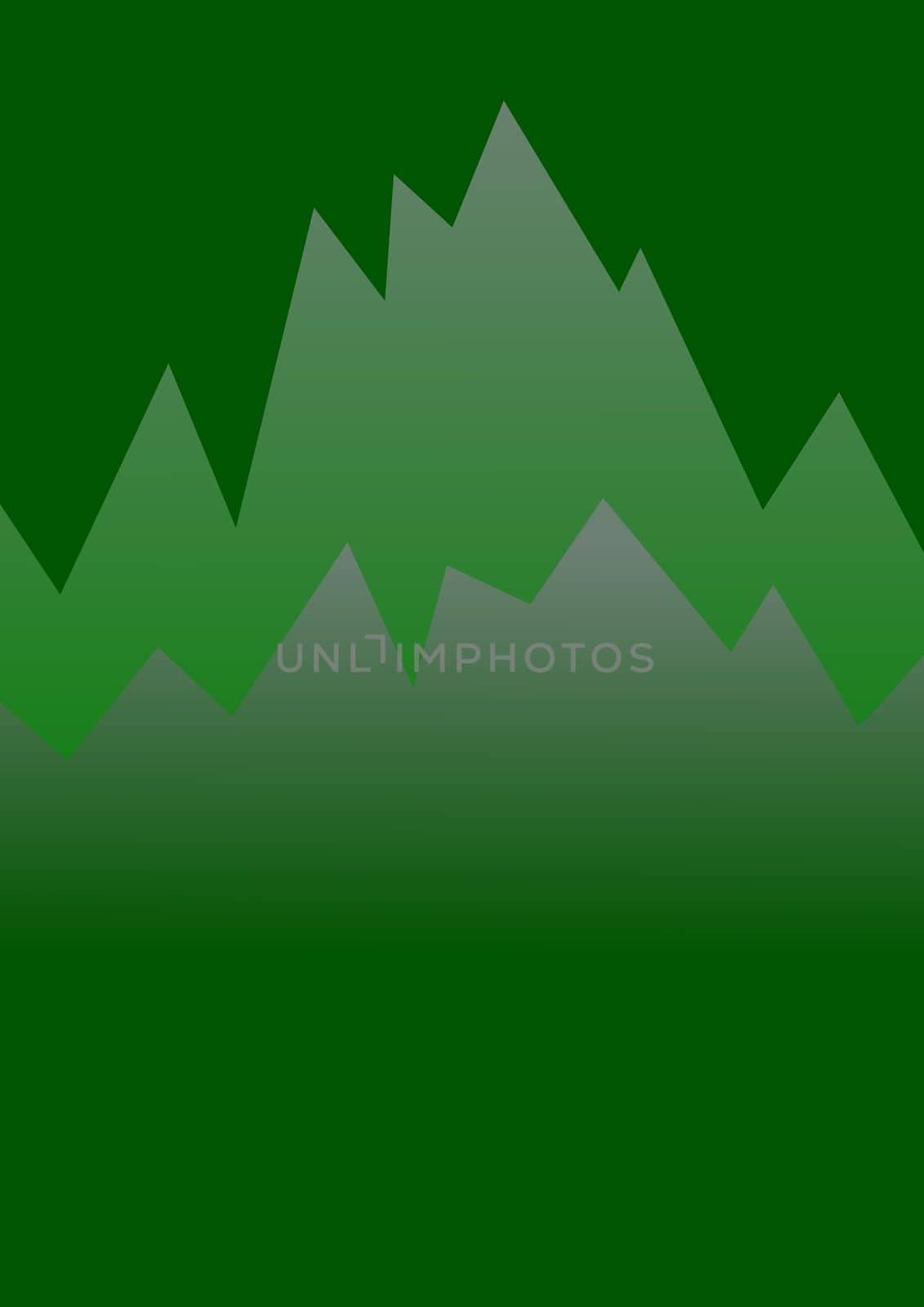 Abstract illustration of mountains rising in the distance in green colors.