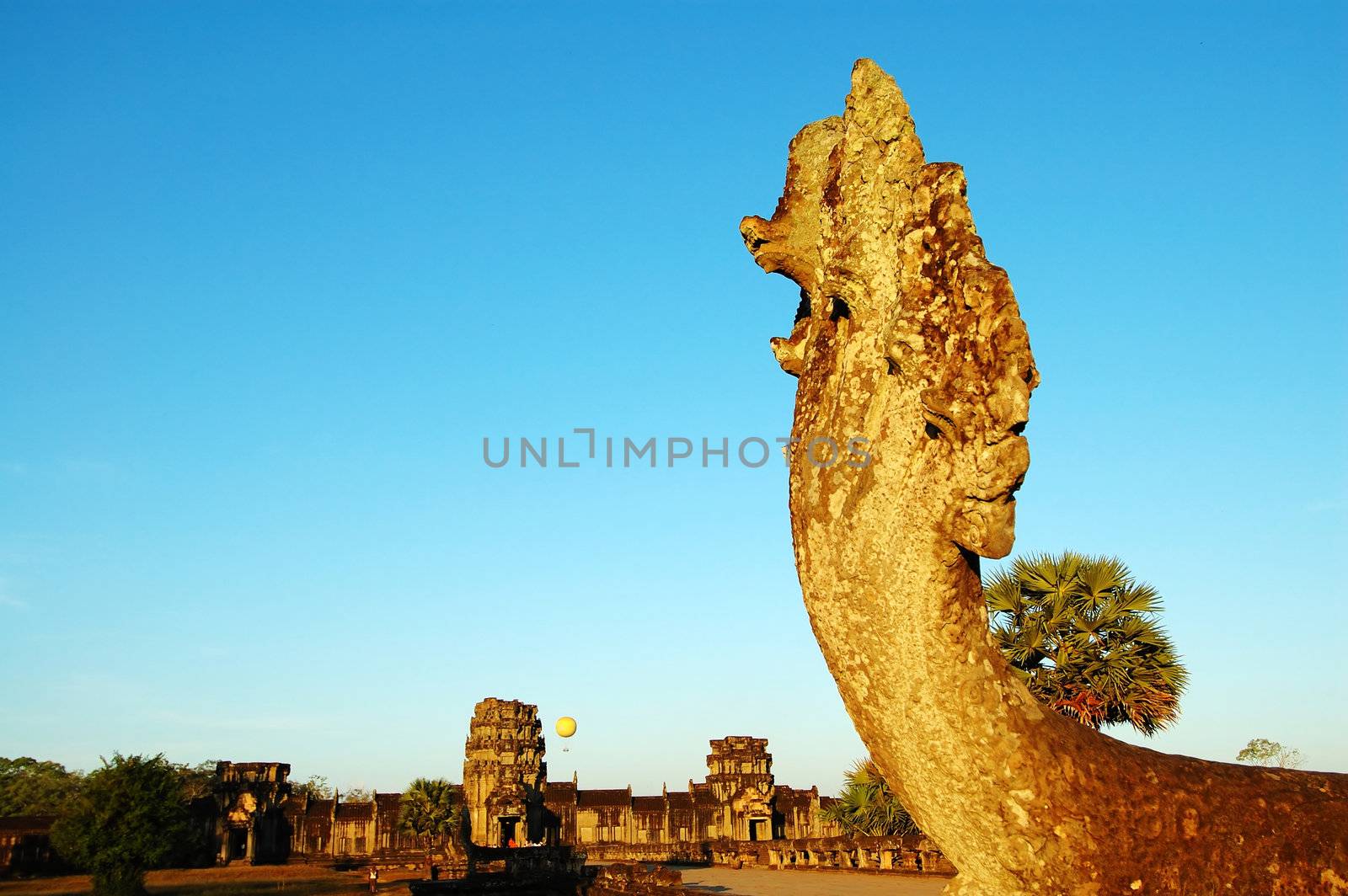 The image of naga head at Angkor Wat taken at the early morning