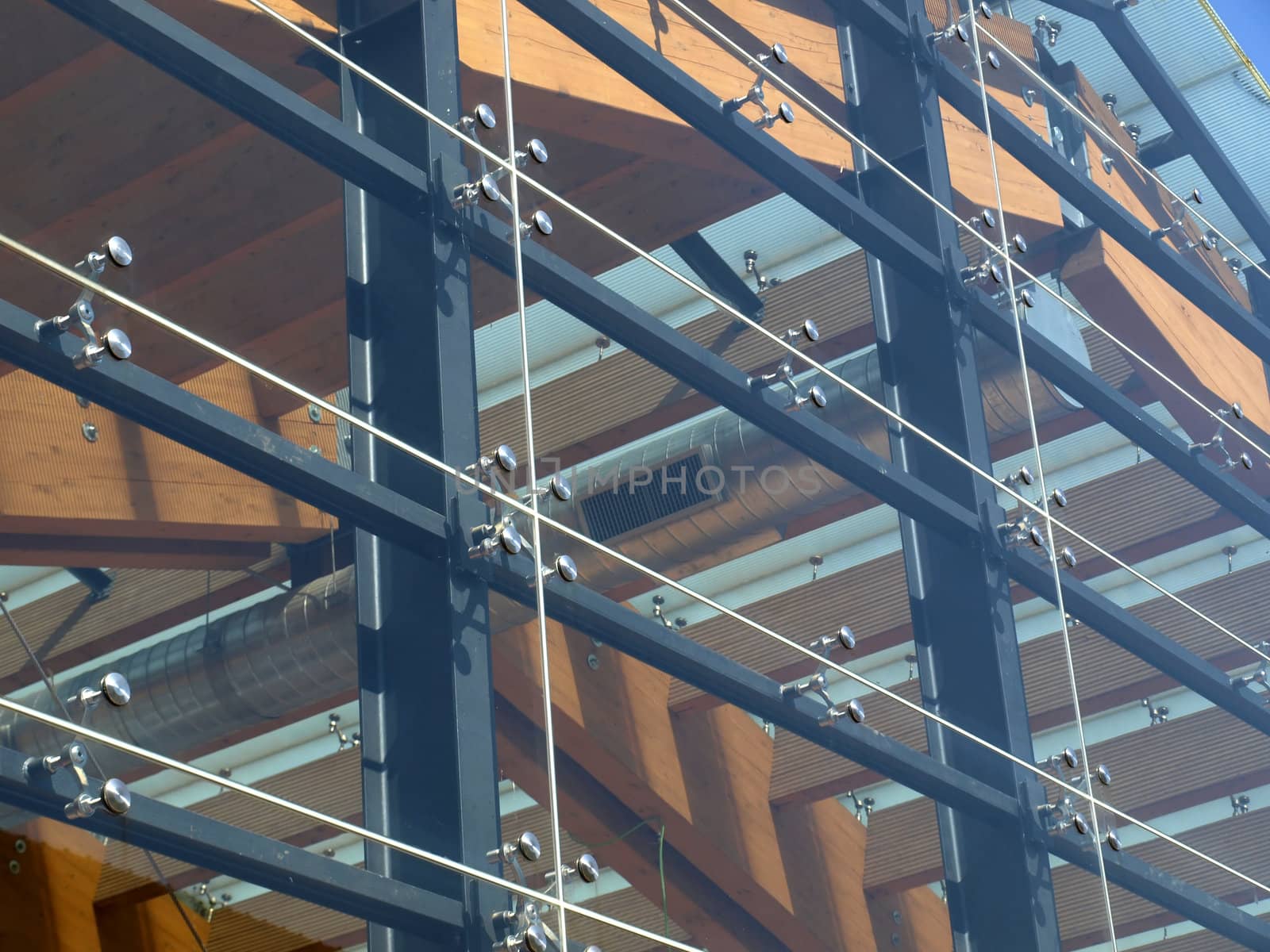 Detail of a modern structural glass facade