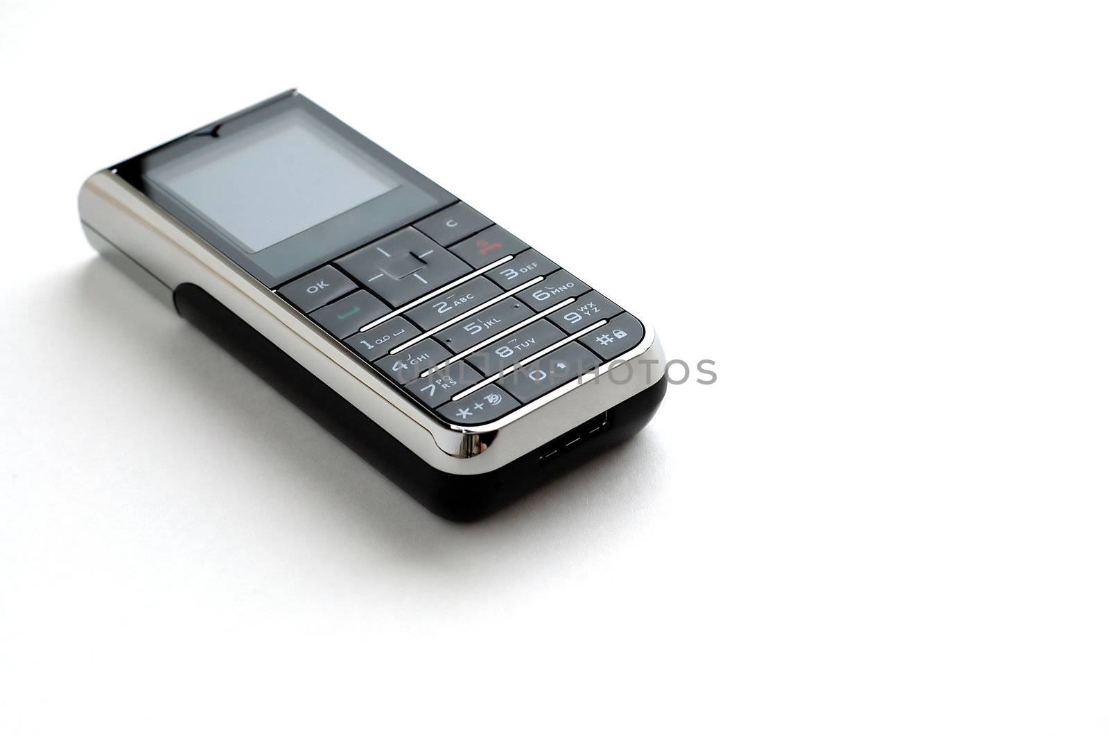A modern mobile phone with white background