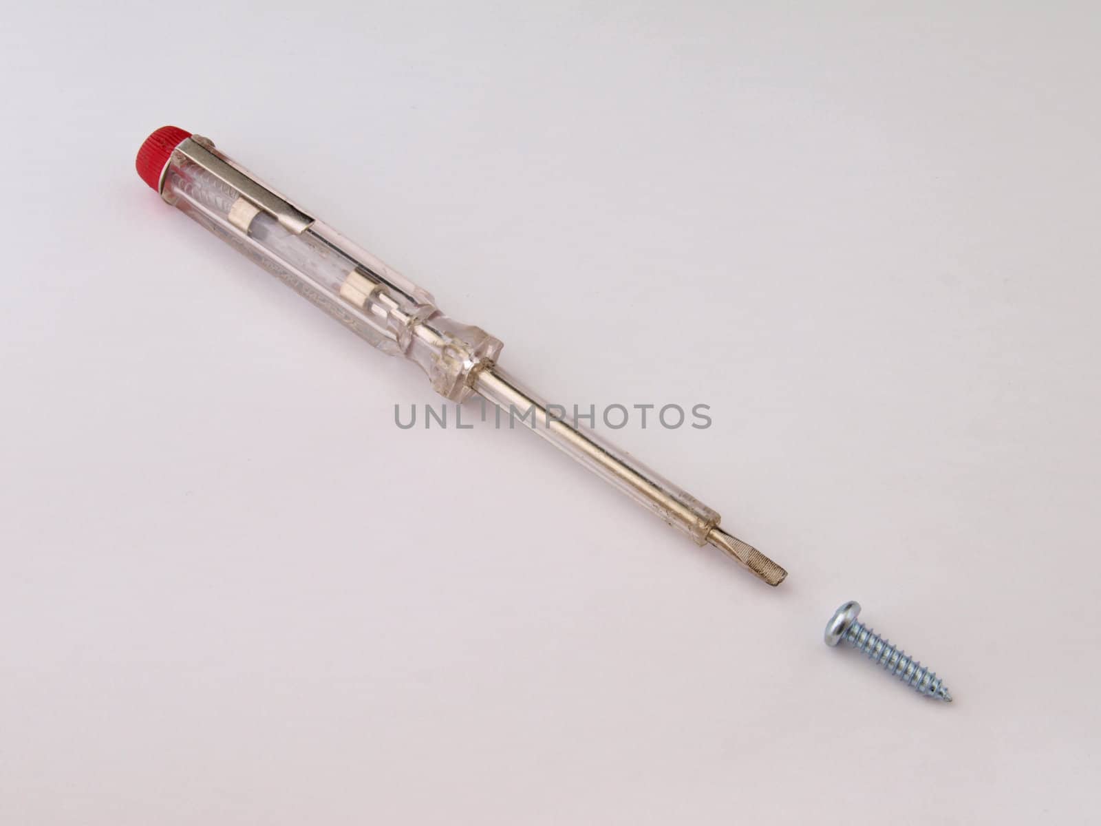 Electrical screw driver with a chrome screw. 