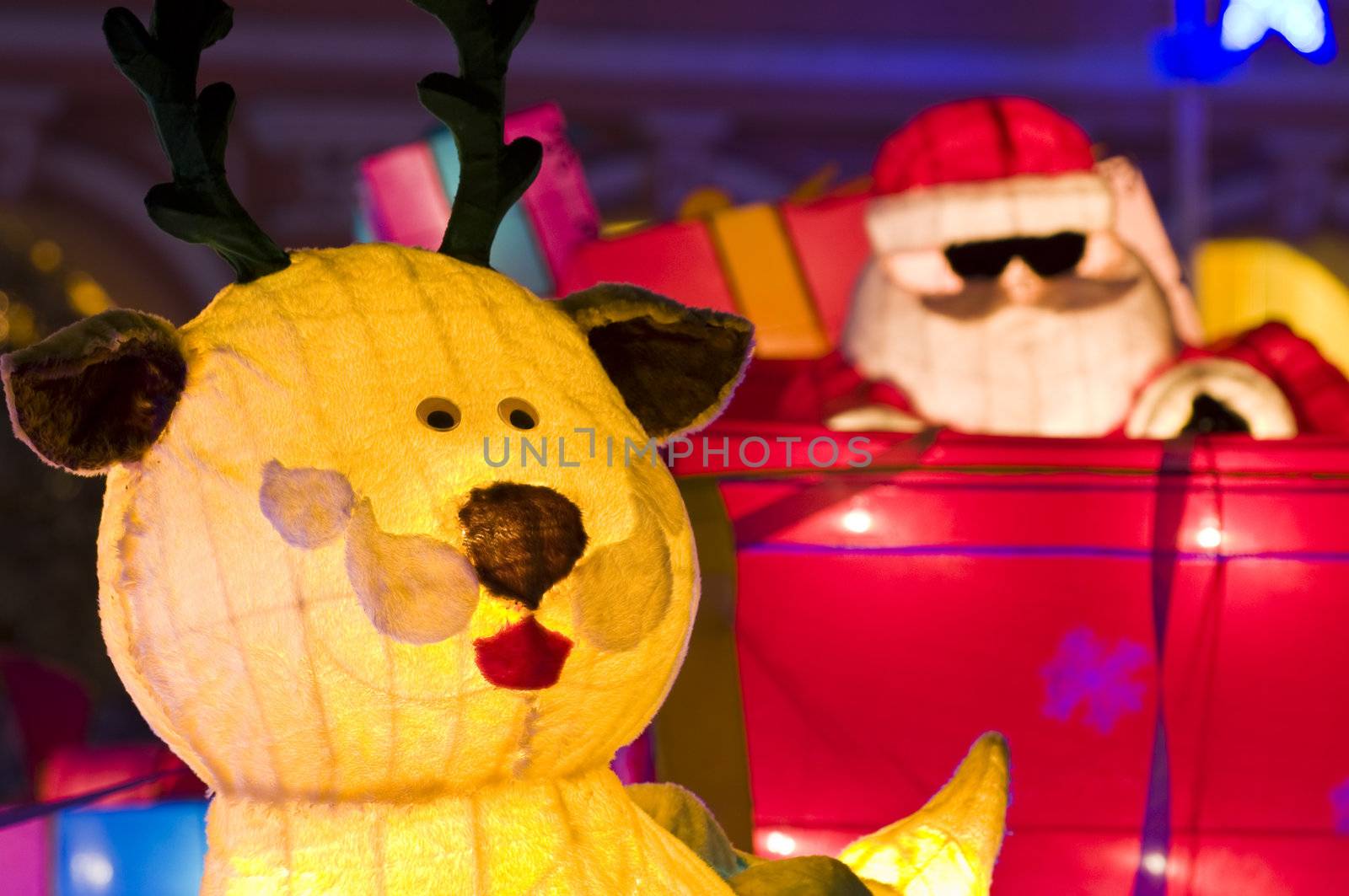 The Christmas ornaments of Santa Claus and dear