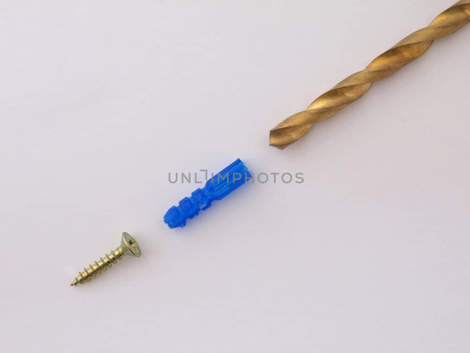 Drill bit with a screw and raw plug