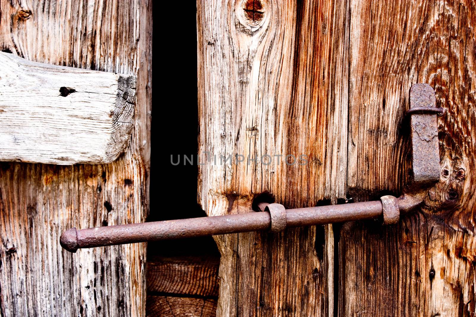 Detail of an old door made of wood, in Parco del Gran Paradiso, Italy