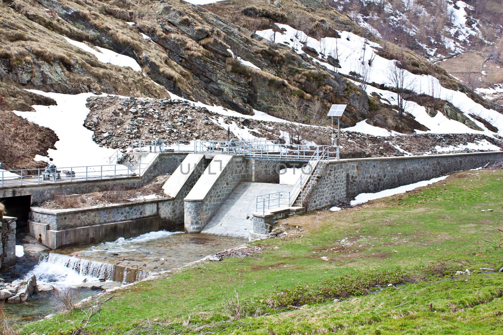 Dam with solar panel in Parco del Gran Paradiso, Italy