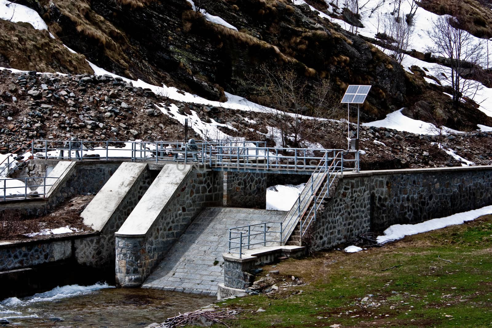 Dam with solar panel in Parco del Gran Paradiso, Italy