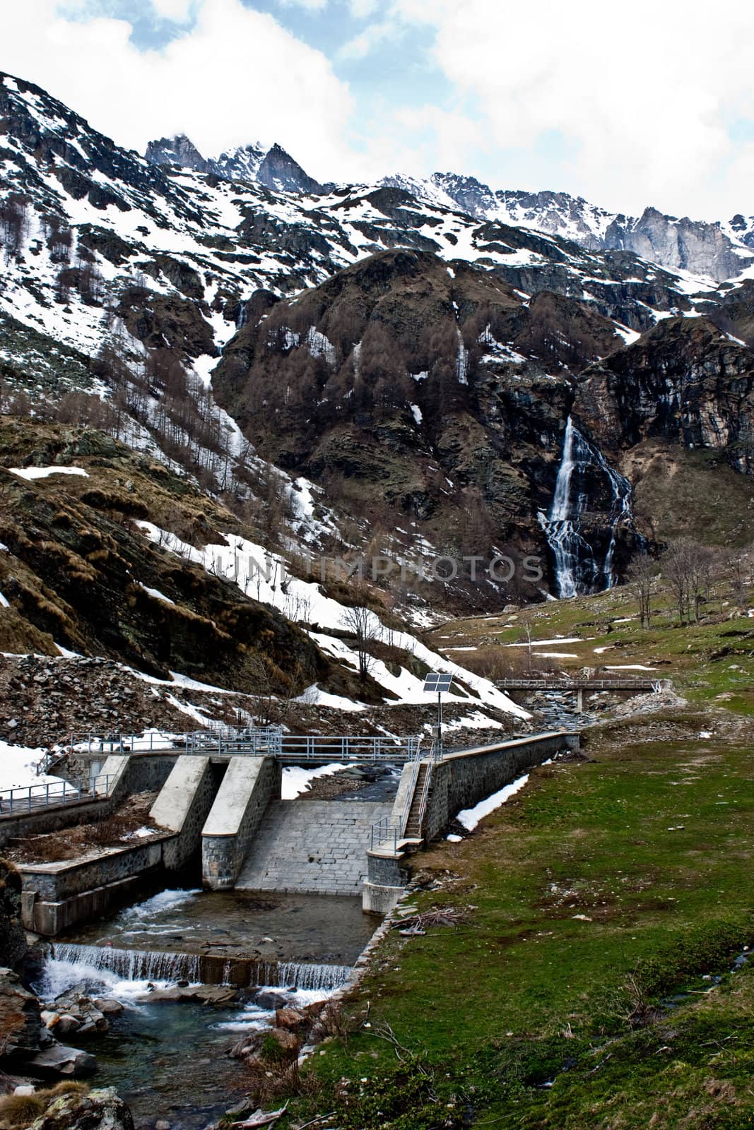 Dam with solar panel in Parco del Gran Paradiso, Italy