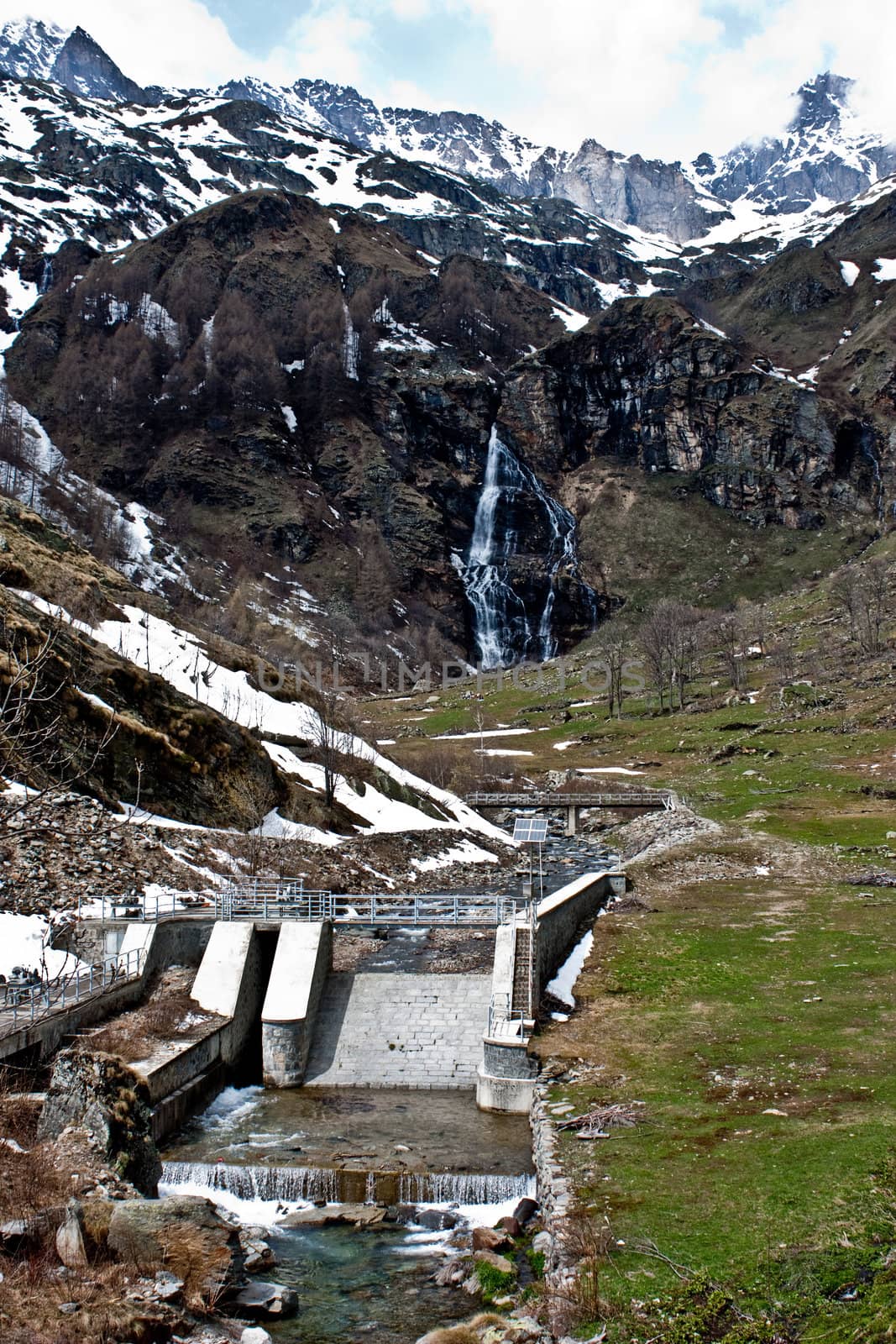 Dam with solar panel in Parco del Gran Paradiso, Italy