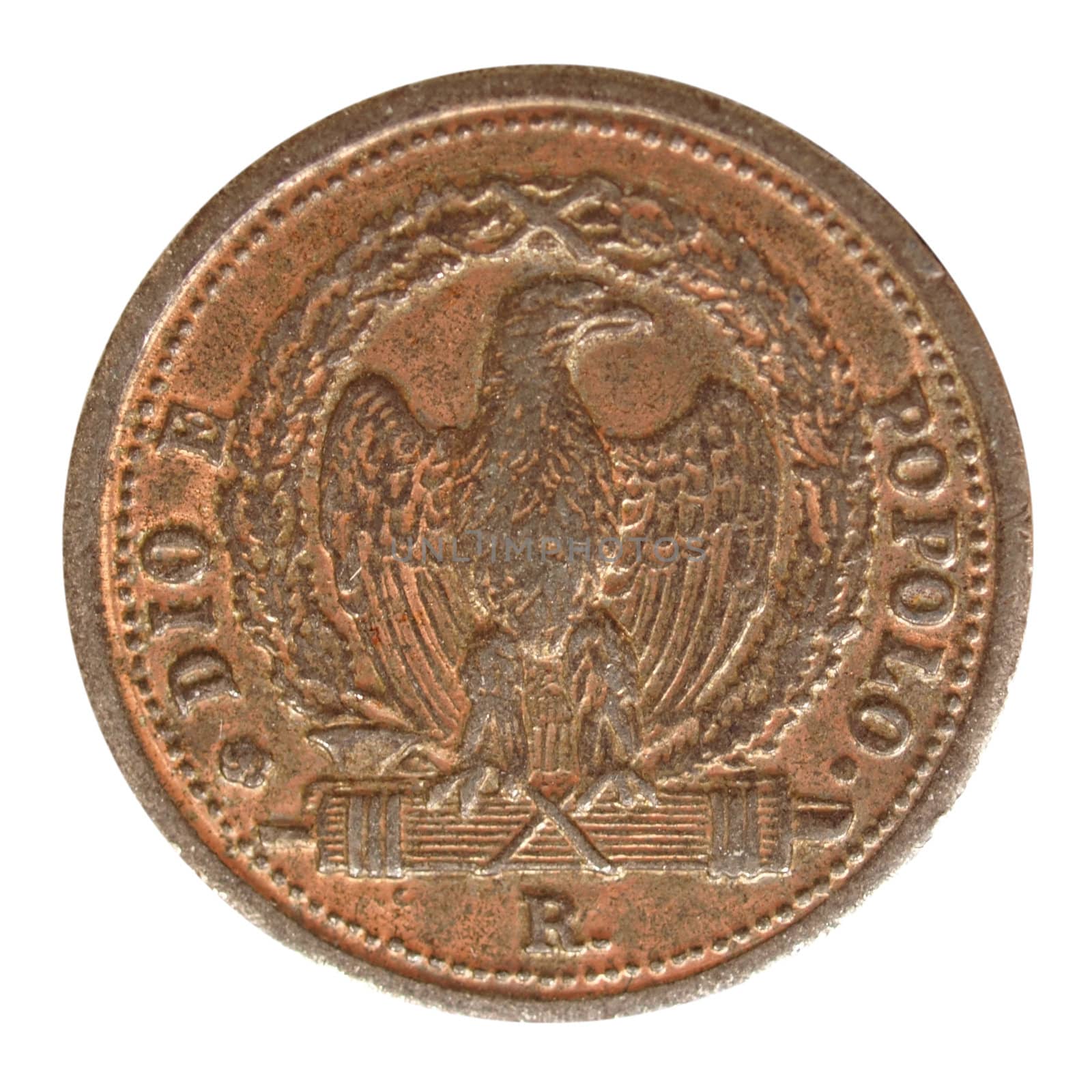 Close up of a vintage Italian coin