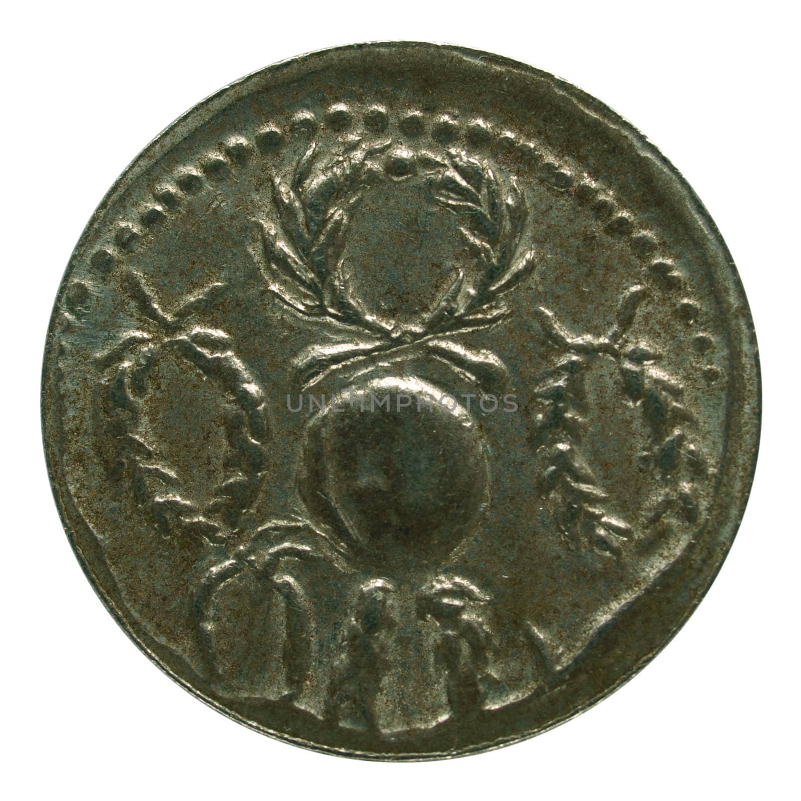 An ancient Roman coin over clear background