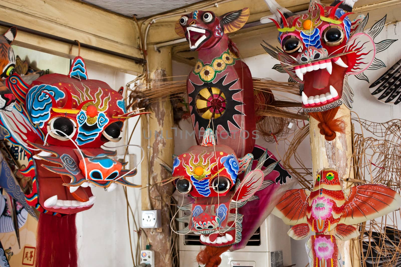 Beijing, hutong area close to Forbidden City. Handmade kite shop and laboratory