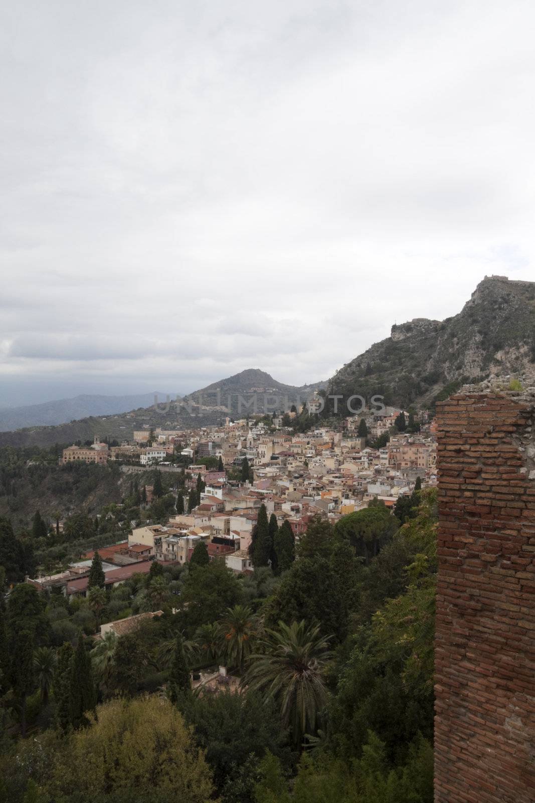 Looking over the overcast hills of Messina, Italy