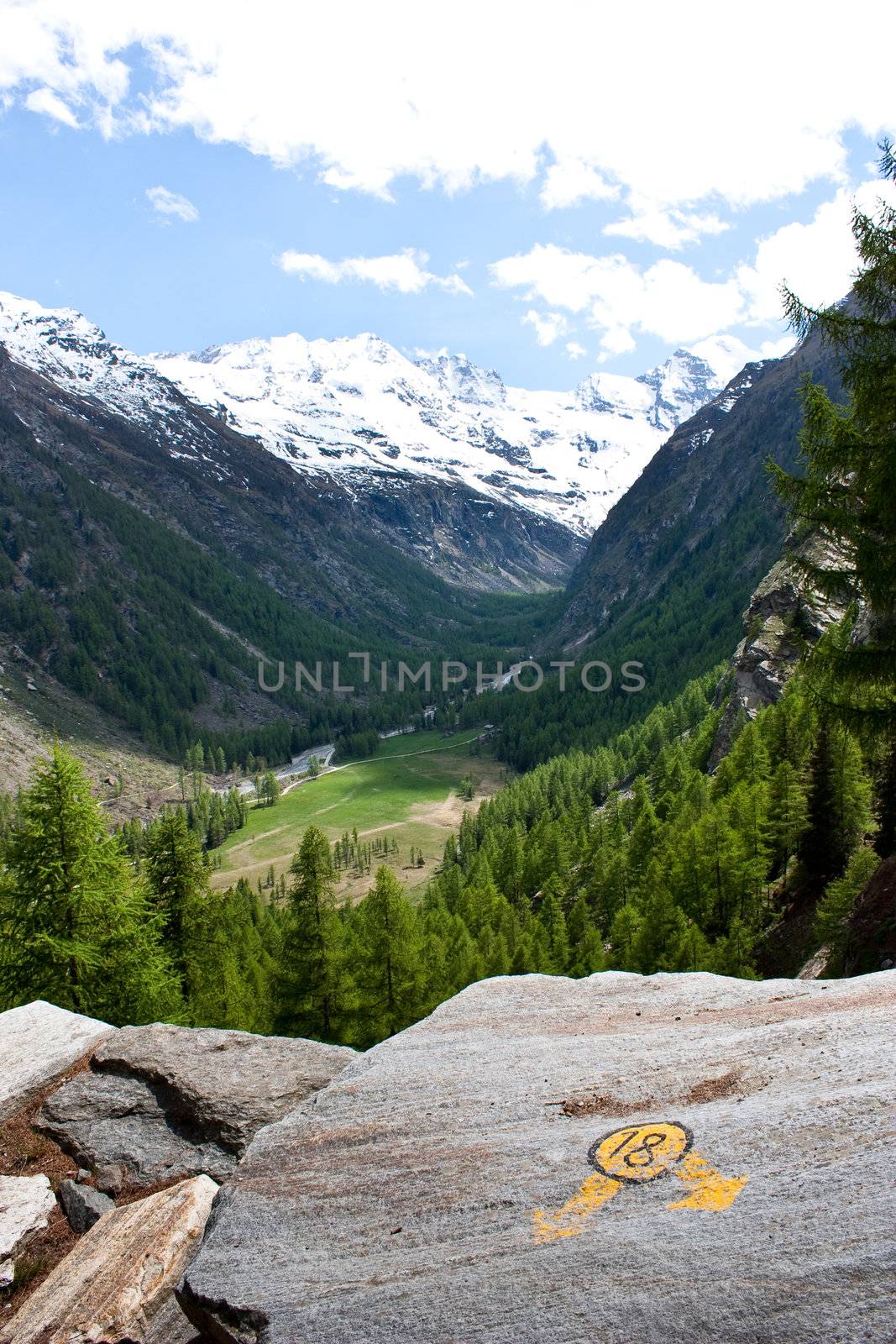 Gran Paradiso Park, Italy. Beautiful alpine mountain path close to Cogne town.