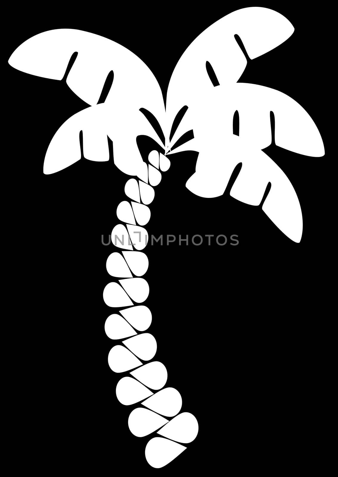 An abstract palm tree silhouette over a black background.