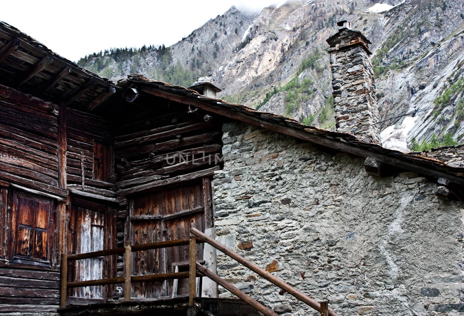 Detail of an Alpine house in Itali, close to Cogne, Gran Paradiso Park