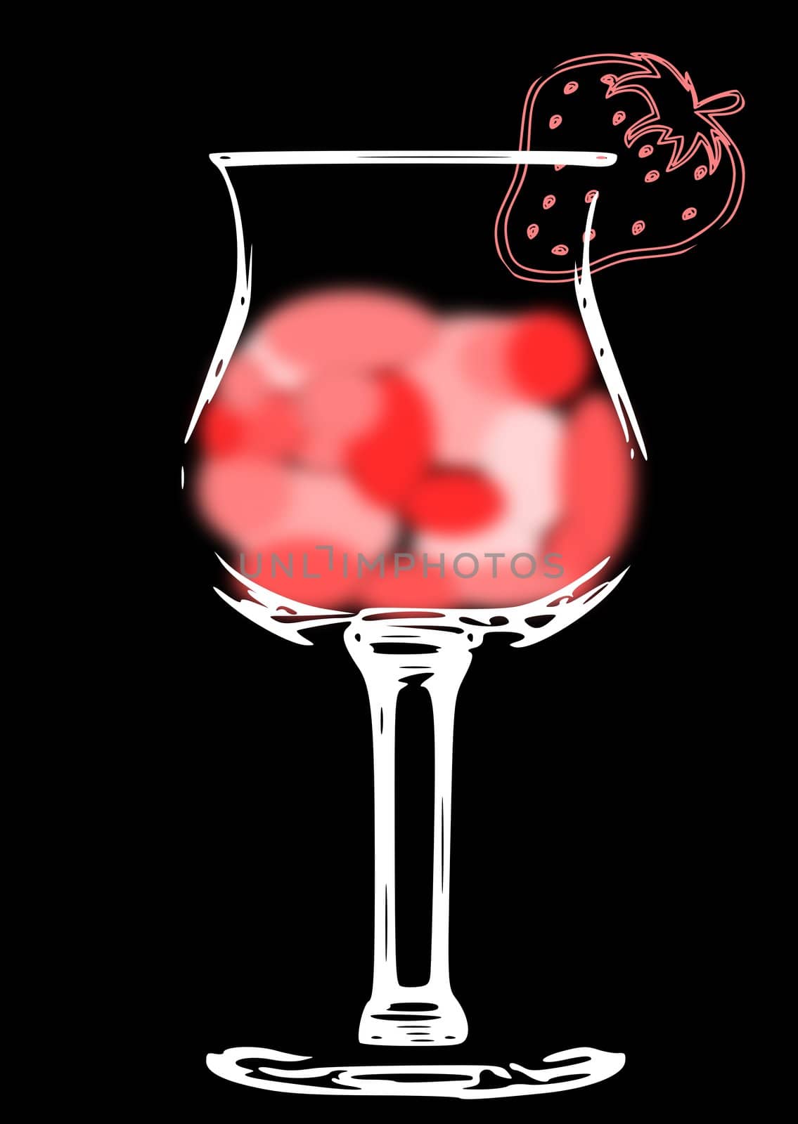 A creative illustration of a strawberry daiquiri on a black background.