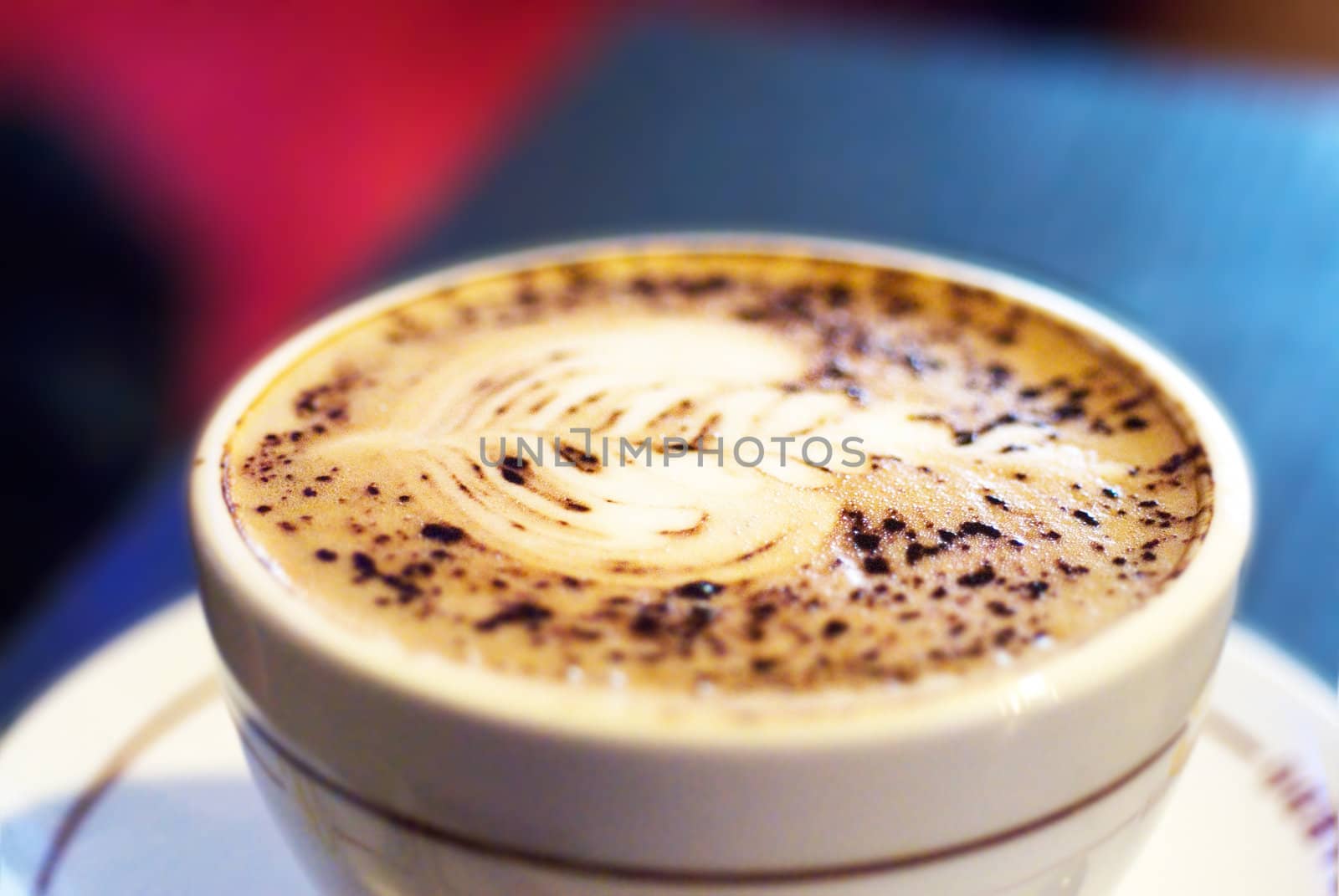 cappuccino cup dof,with heart shaped cocoa powder decoration