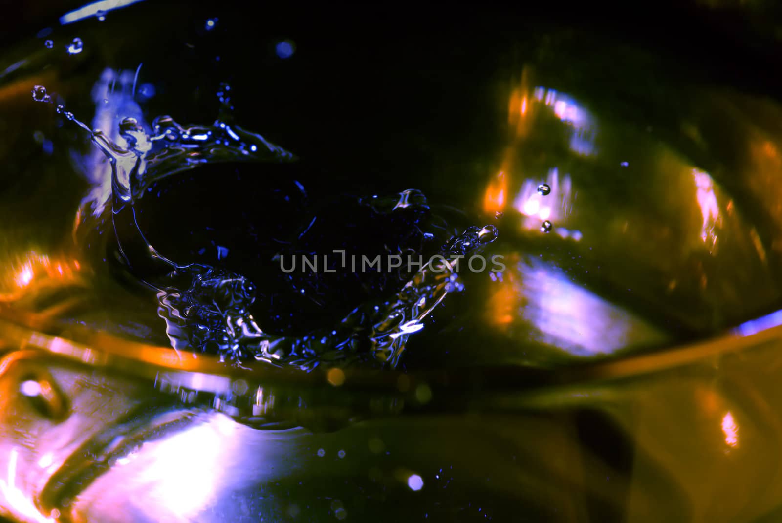 splash on clear glass with colored light by keko64