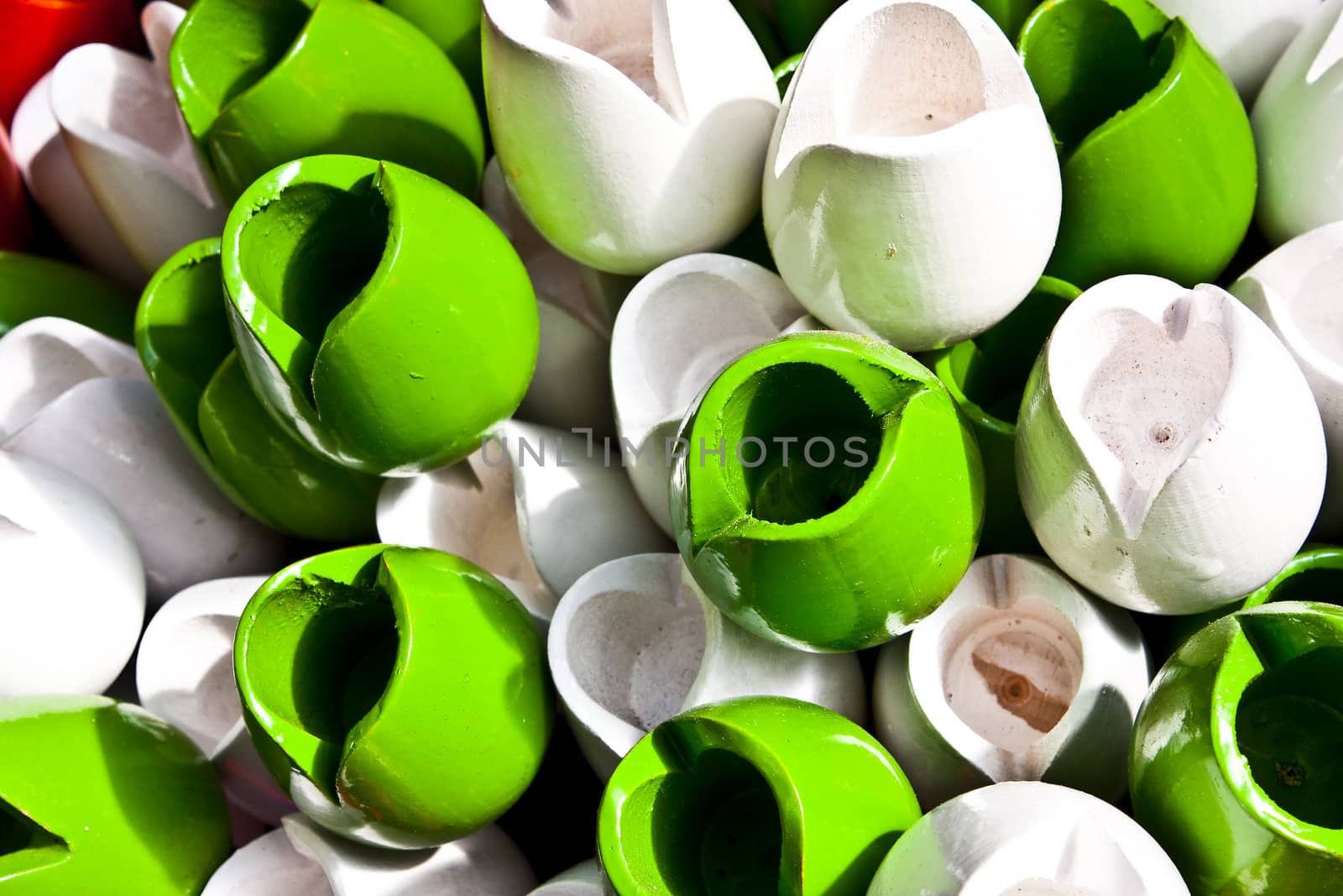 Traditional tulips made of wood in Amsterdam shop