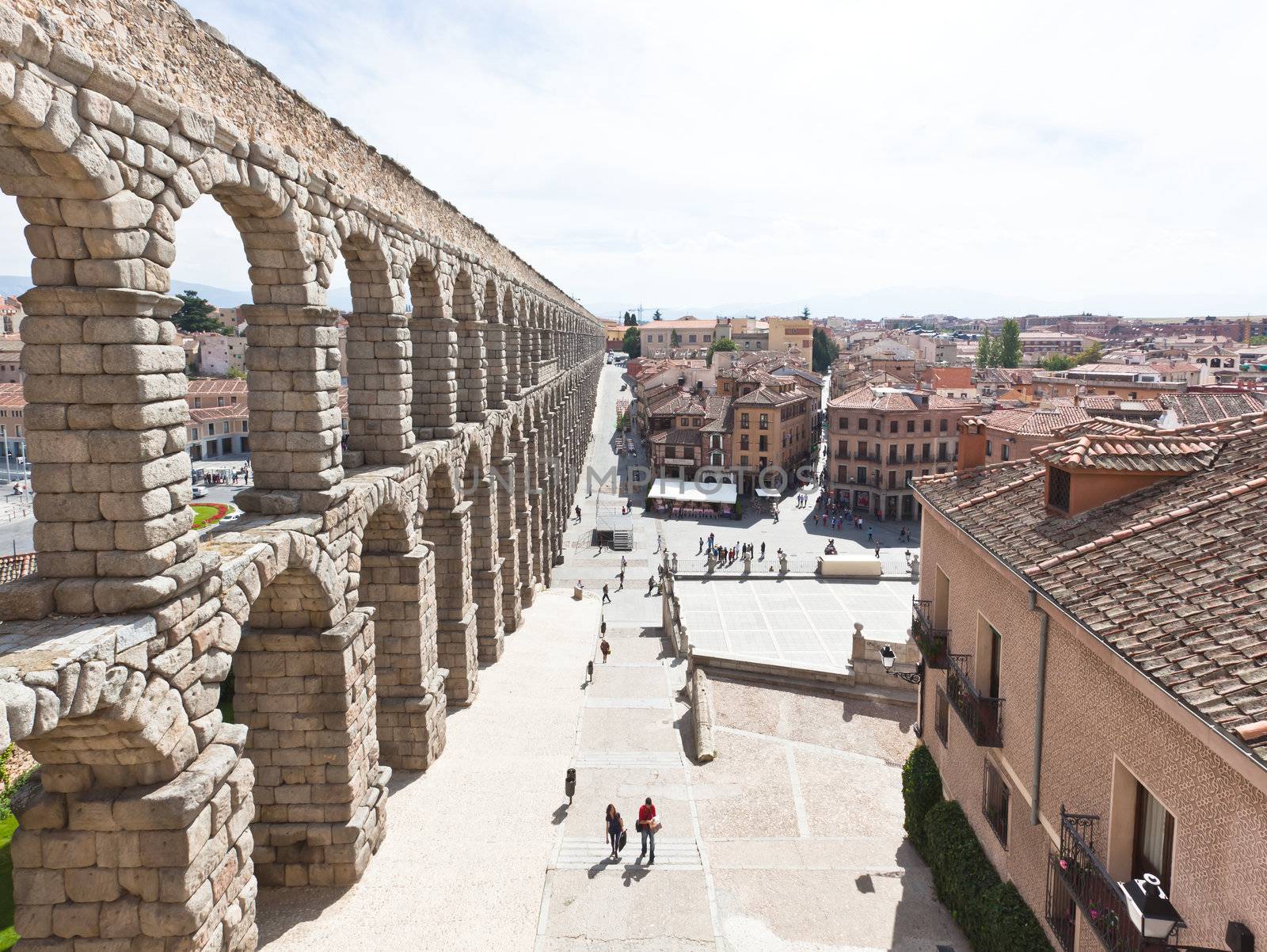 The famous ancient aqueduct in Segovia Spain