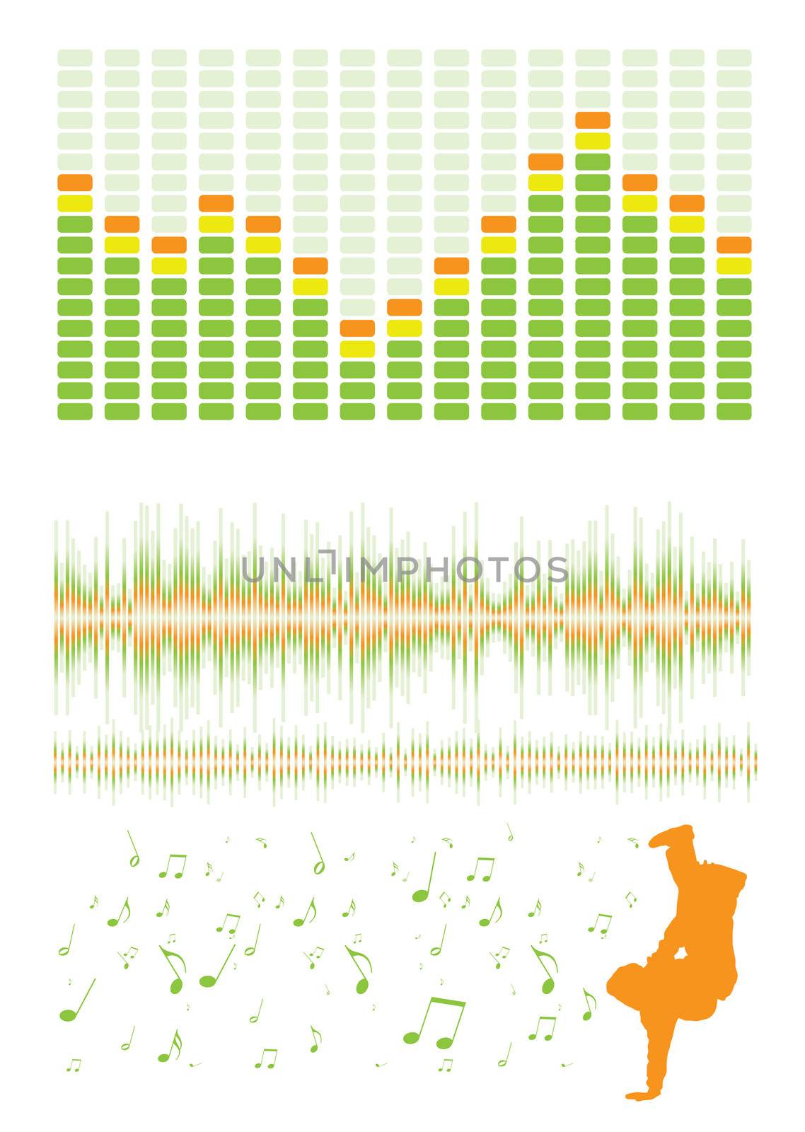 Music inspired design elements with graphic equalizer and musical notes