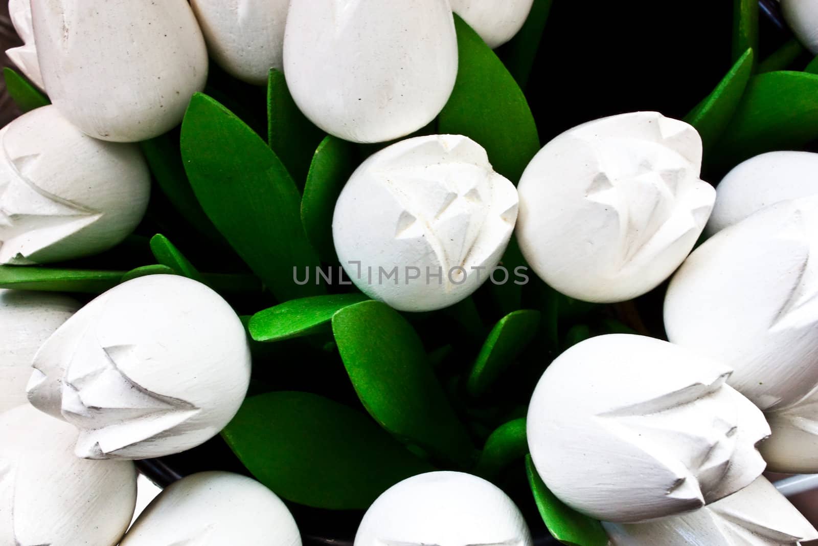 Traditional tulips made of wood in Amsterdam shop