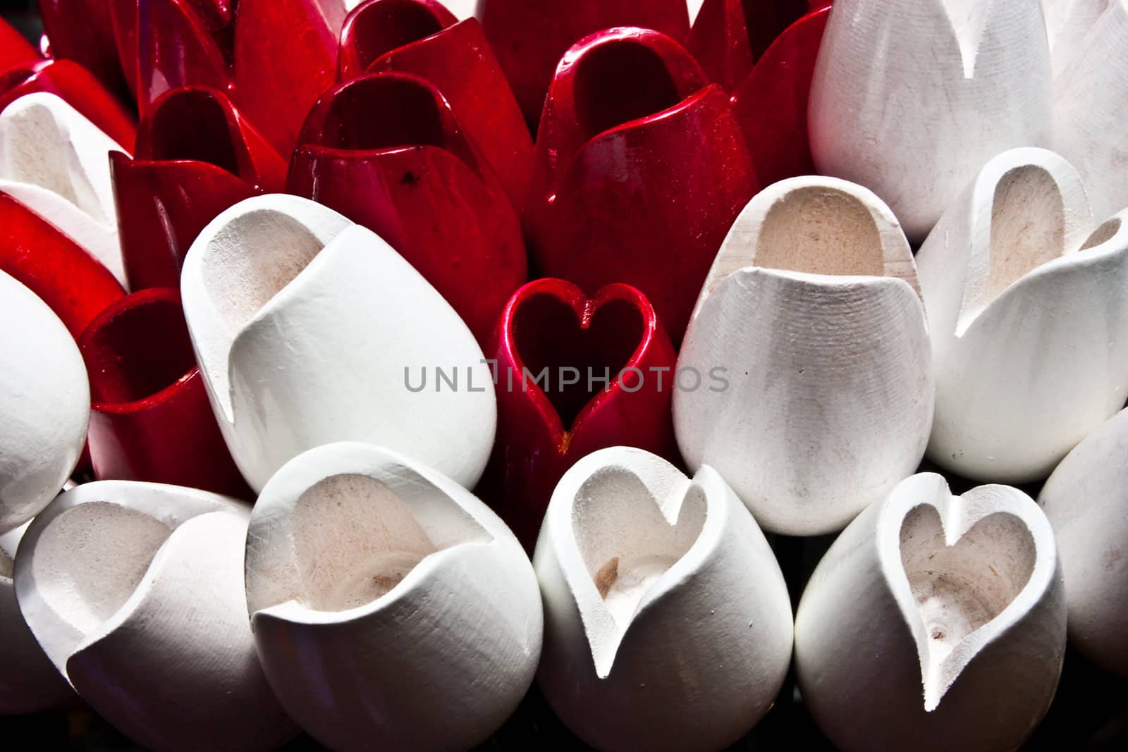Traditional tulips made of wood in Amsterdam shop