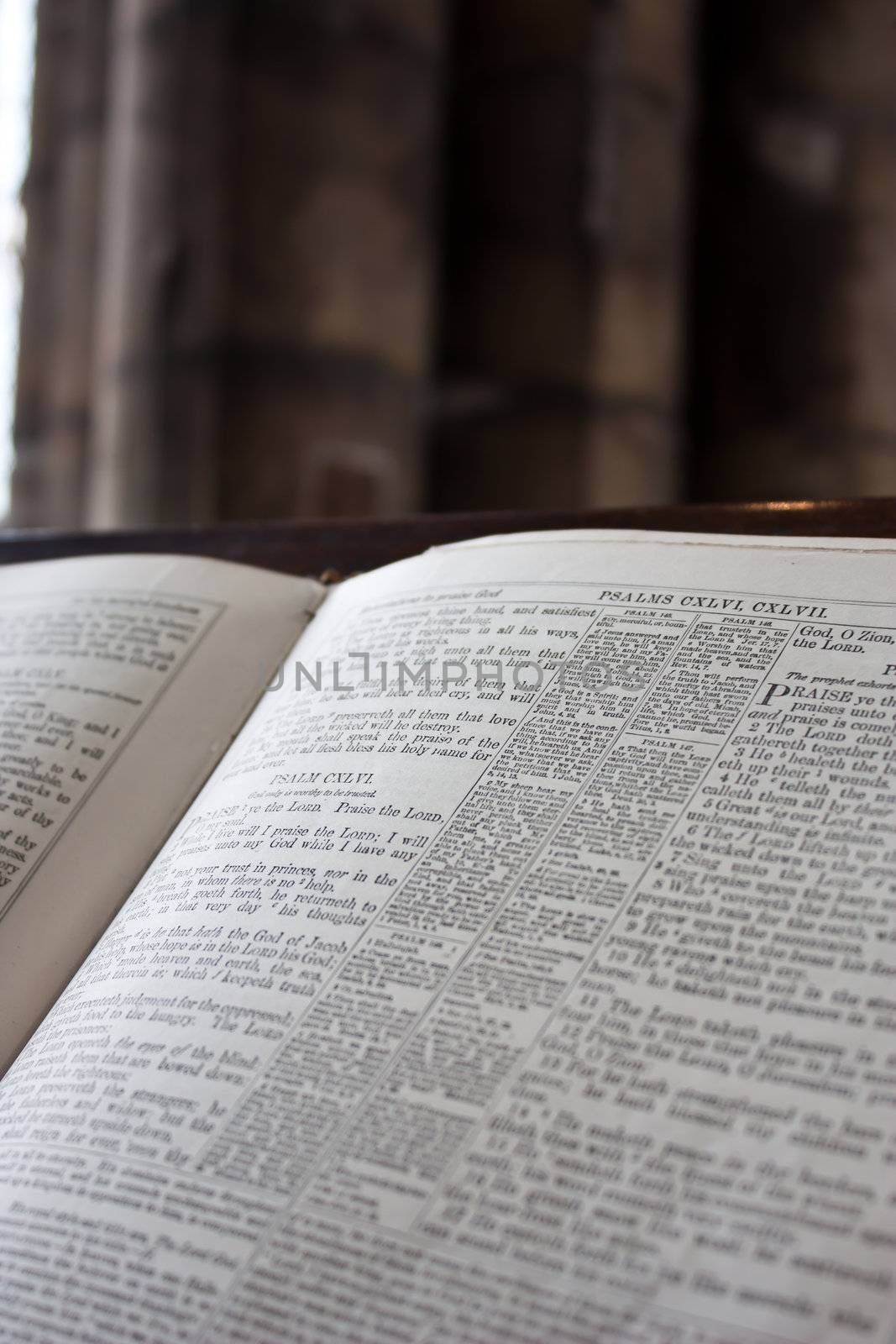 Detail of a Bible in an English church