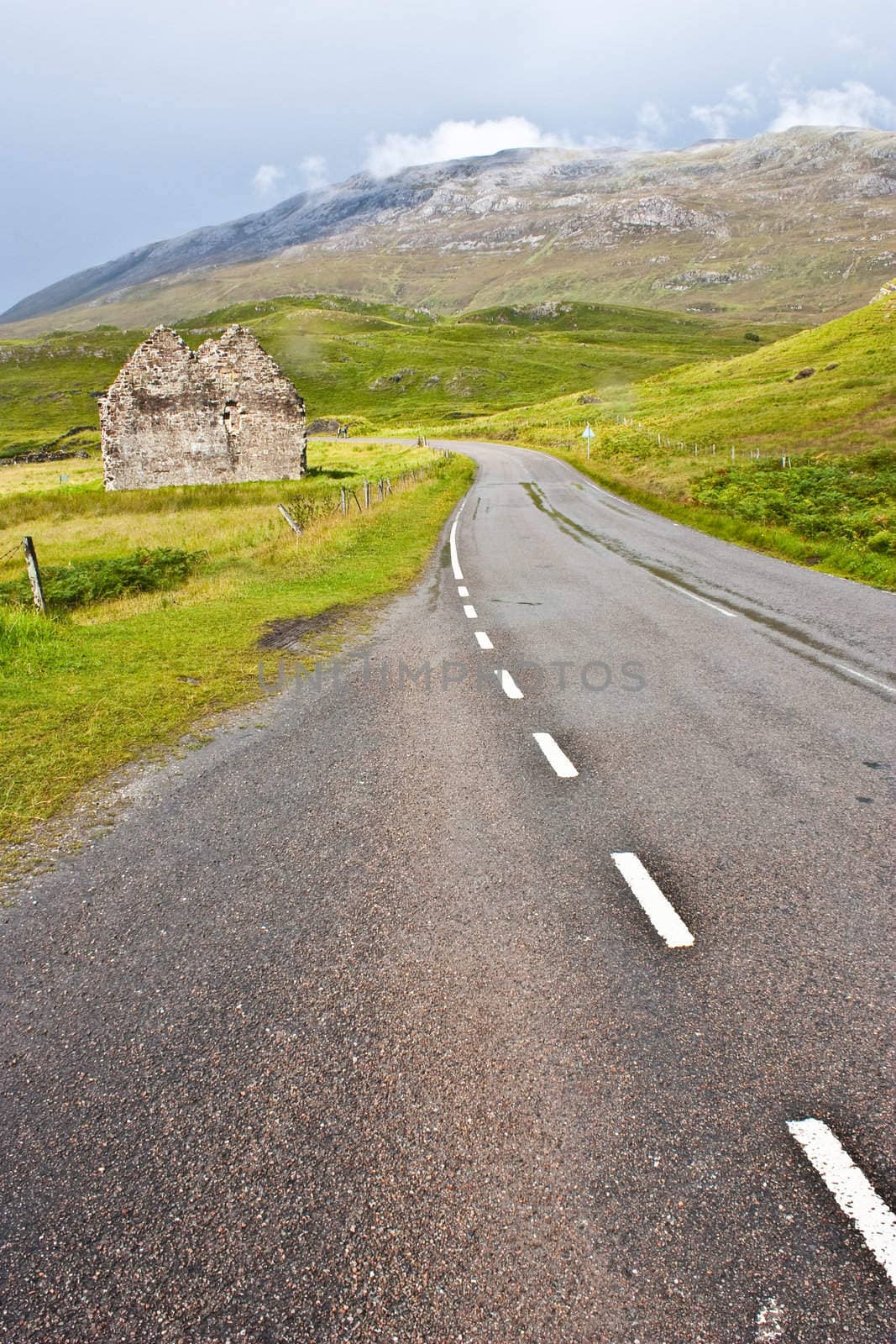 Scotland, Sutherland. Road prospective, useful conceptual of trip
