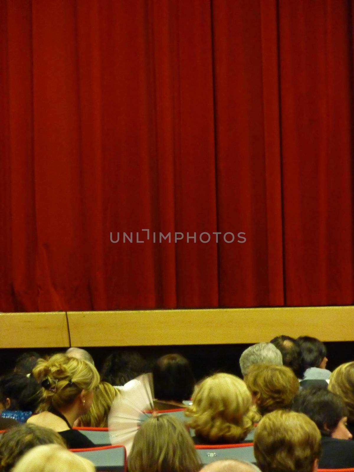 Beautiful red stage curtain, background texture with copyspace