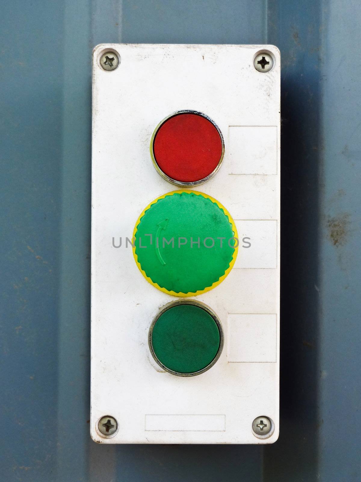 Detail of a switch connected with a factory door used by forklift