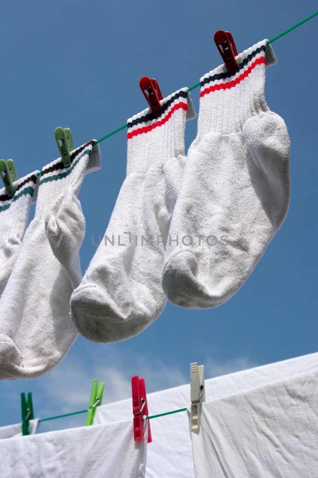 Drying clothes hanging on a rope