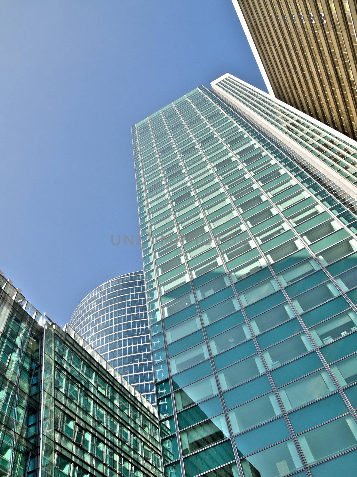 Group of skyscrapers under pure blue sky