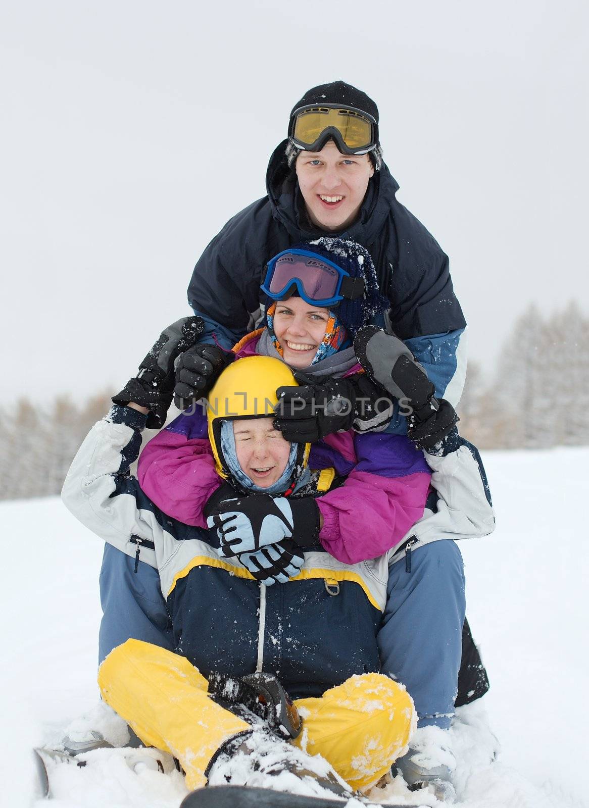 Group of young skiers having fun