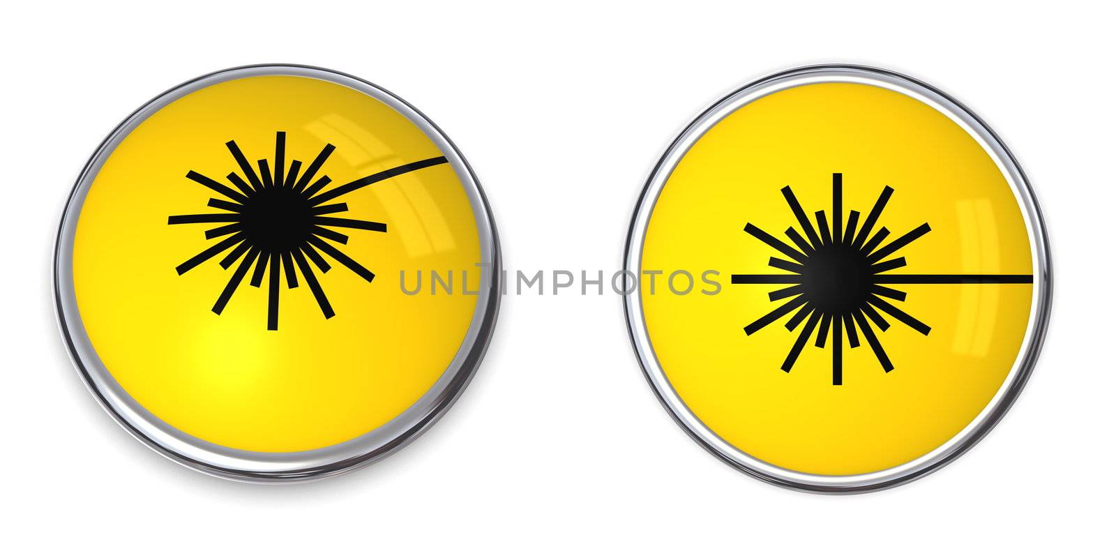 button with yellow laser warning symbol - top and side view