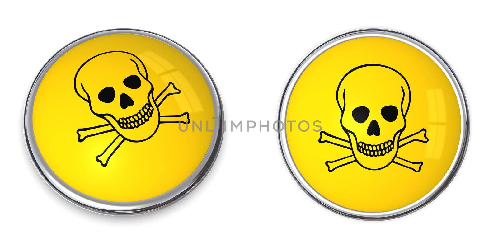 button with yellow poison warning symbol - top and side view