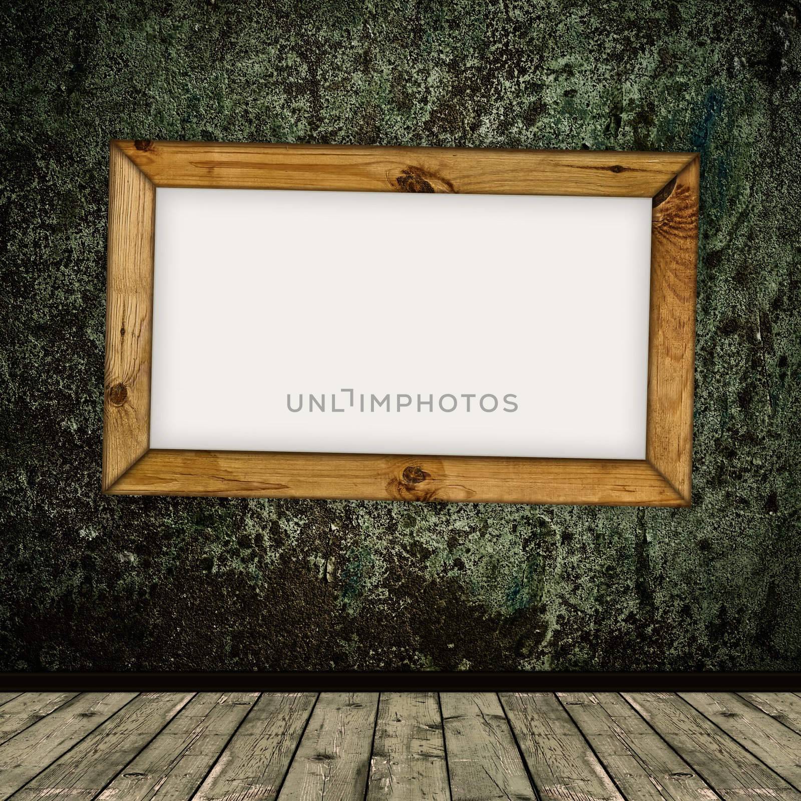 vintage wooden frame over abstract grunge interior, copyspace 