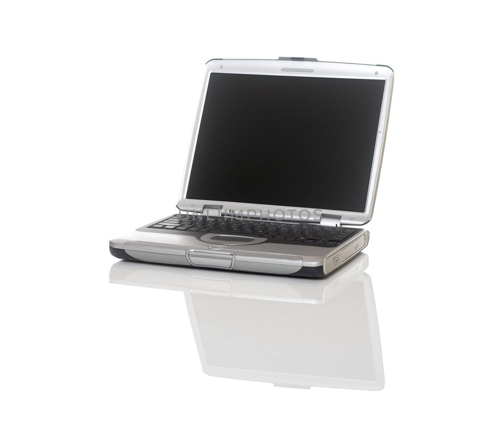 Silver Laptop pc on white with reflection 