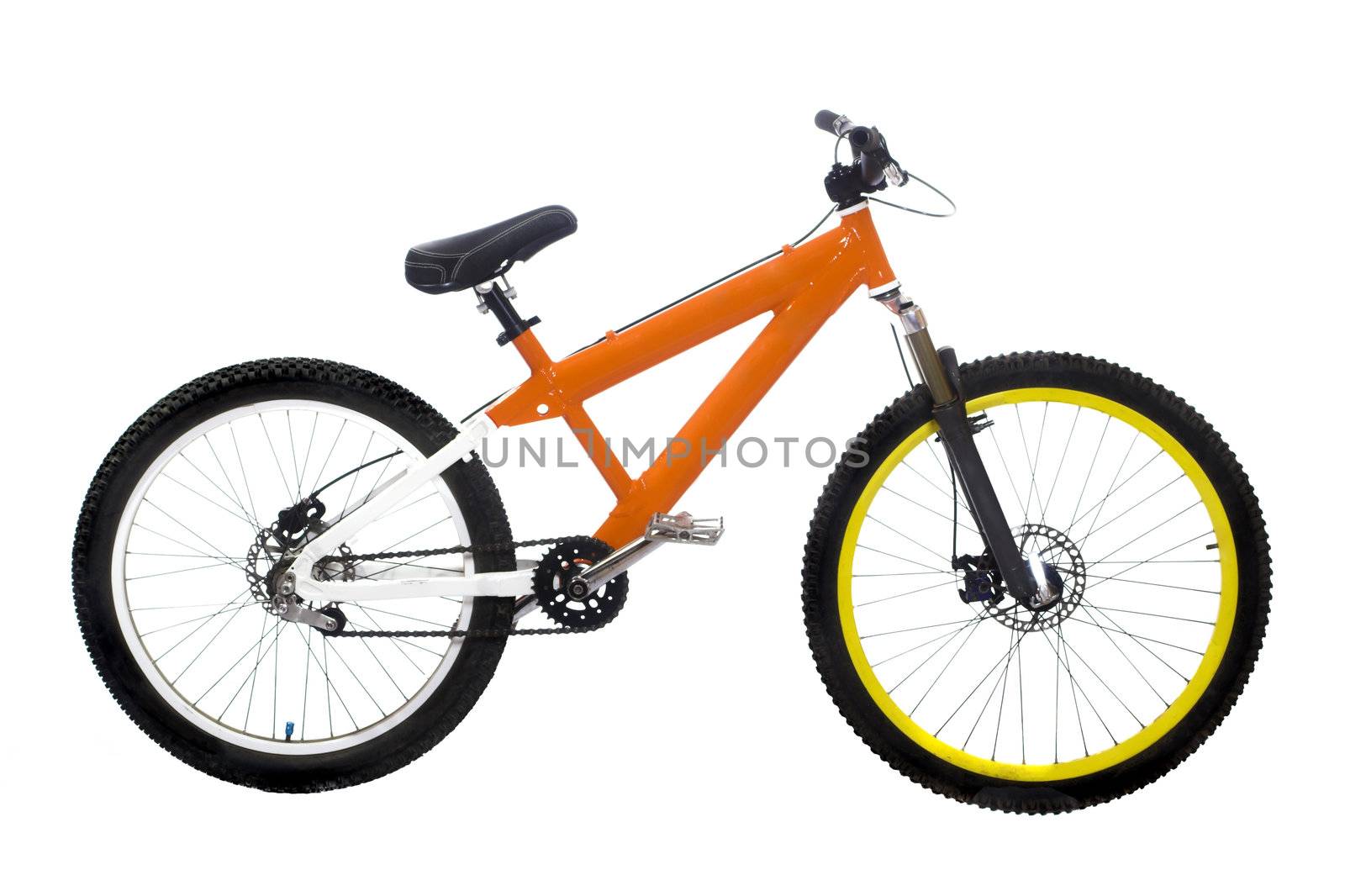 Wonderful new orange bike on white background