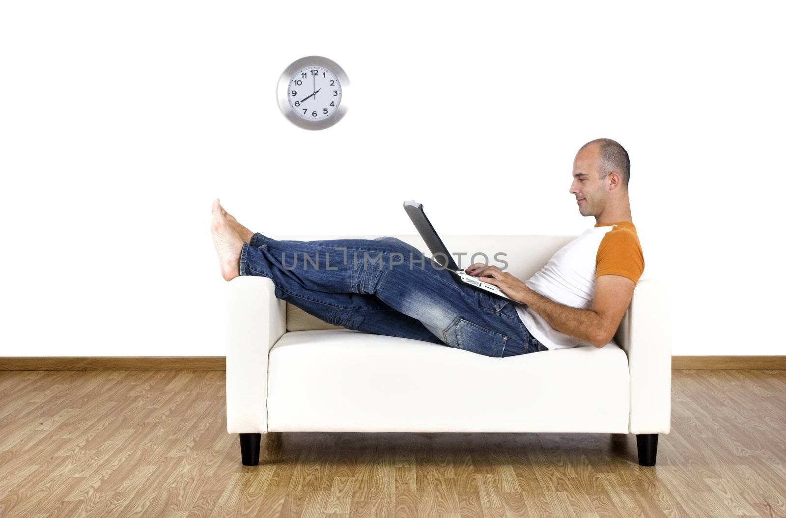 Man working at home with the laptop