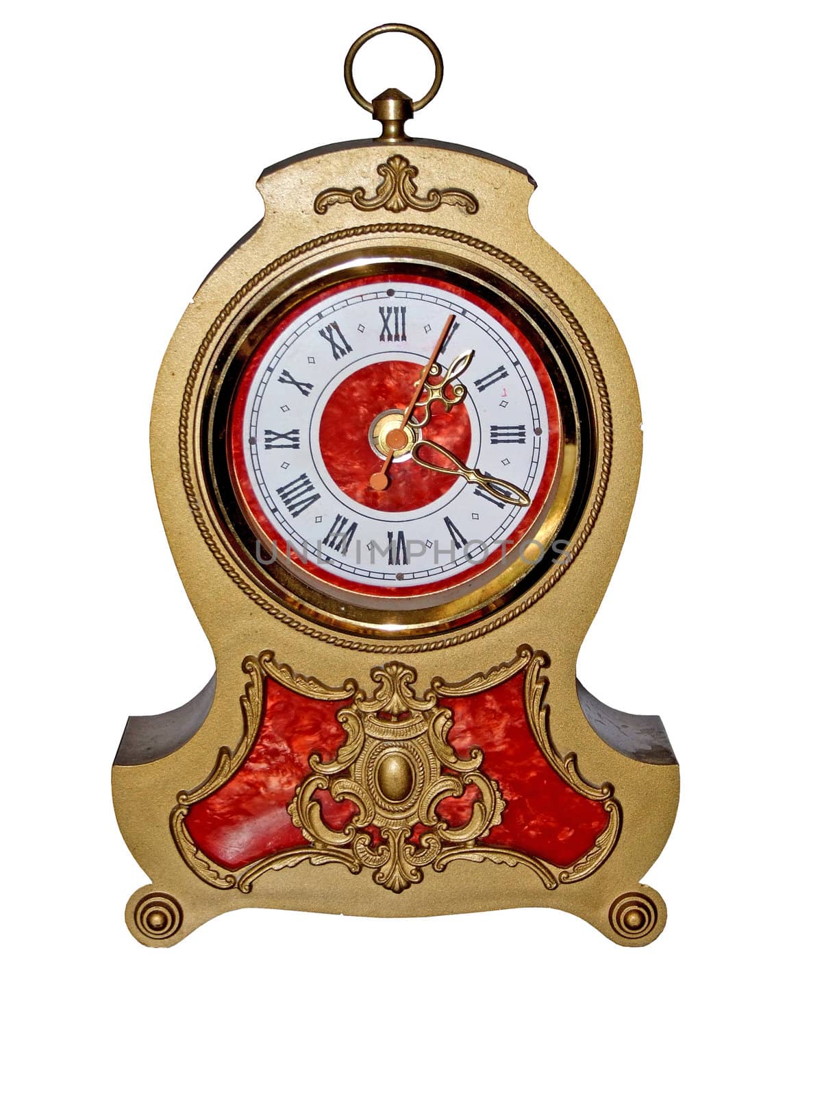 golden clock isolated on white, with clipping path