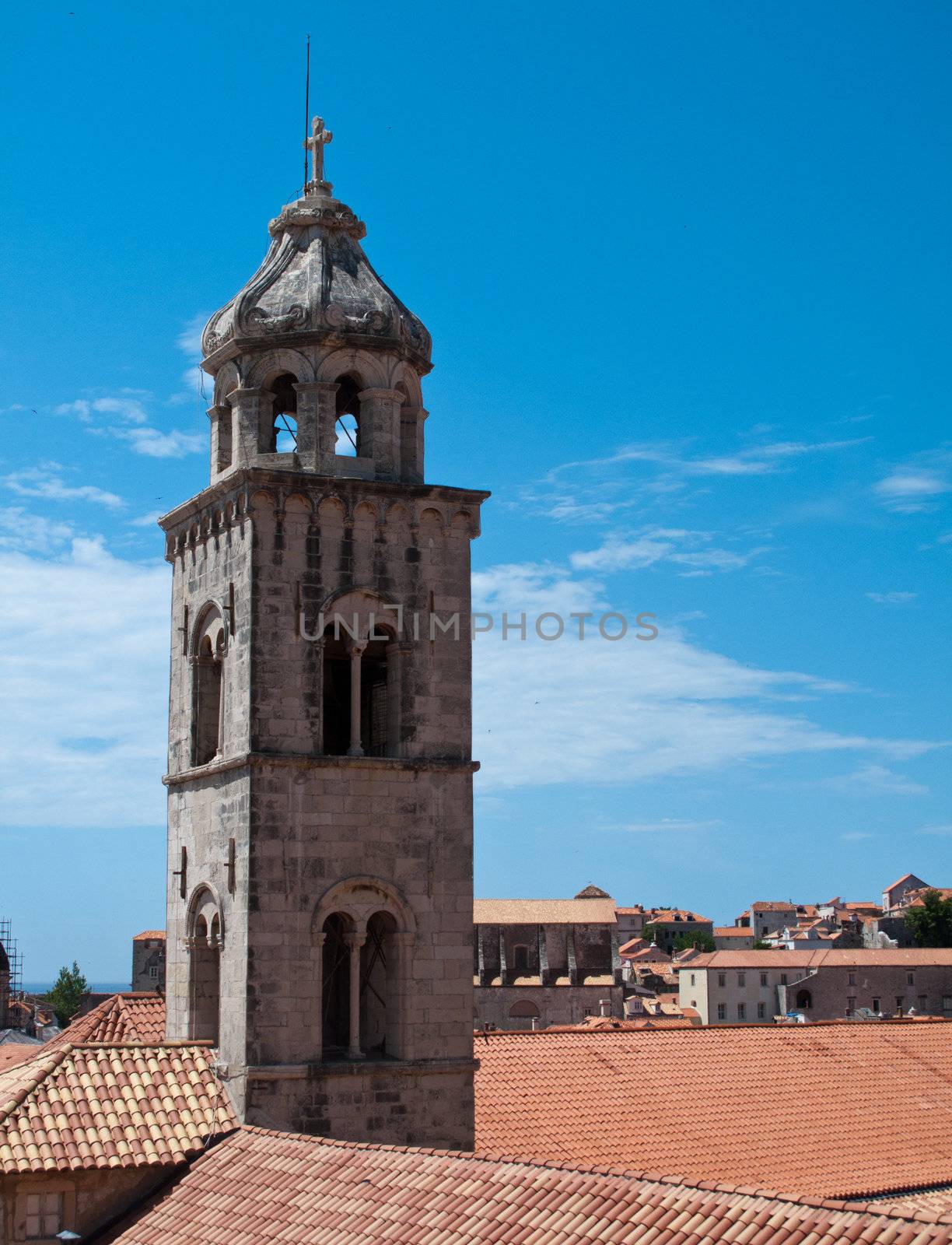 Church tower and rooftops of Dubrovnik
