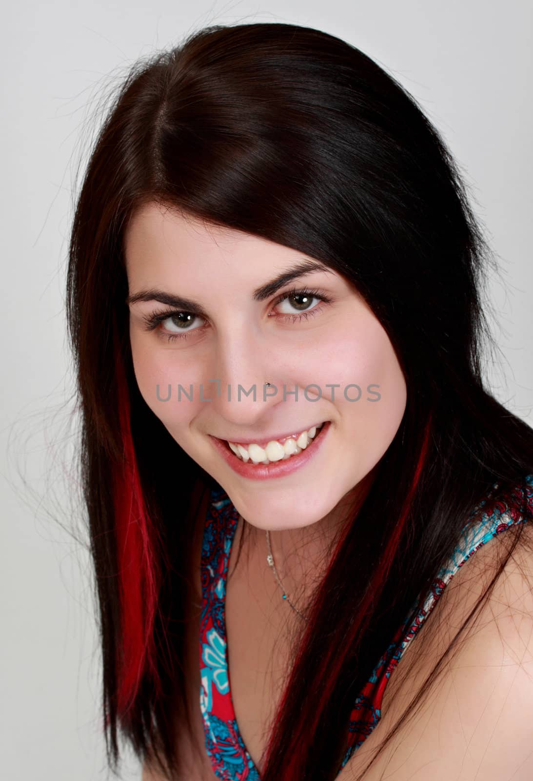 caucasian girl with nice smile, long hair