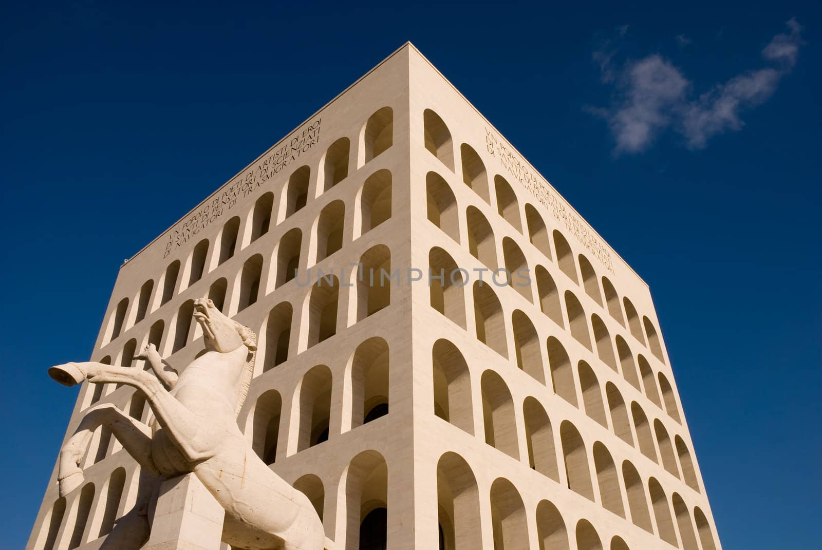 Palazzo della Civilt� del Lavoro, known as the Colosseo Quadrato (Square Colosseum), an icon of Fascist architecture. Eur, Rome, Italy