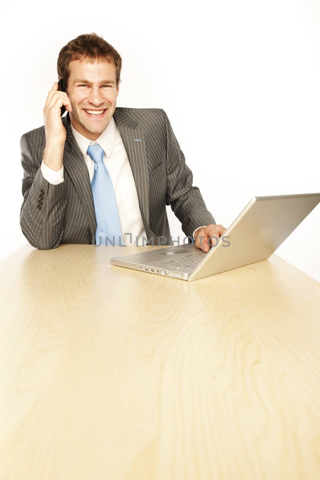 Smiling customer service operator. Over white background
