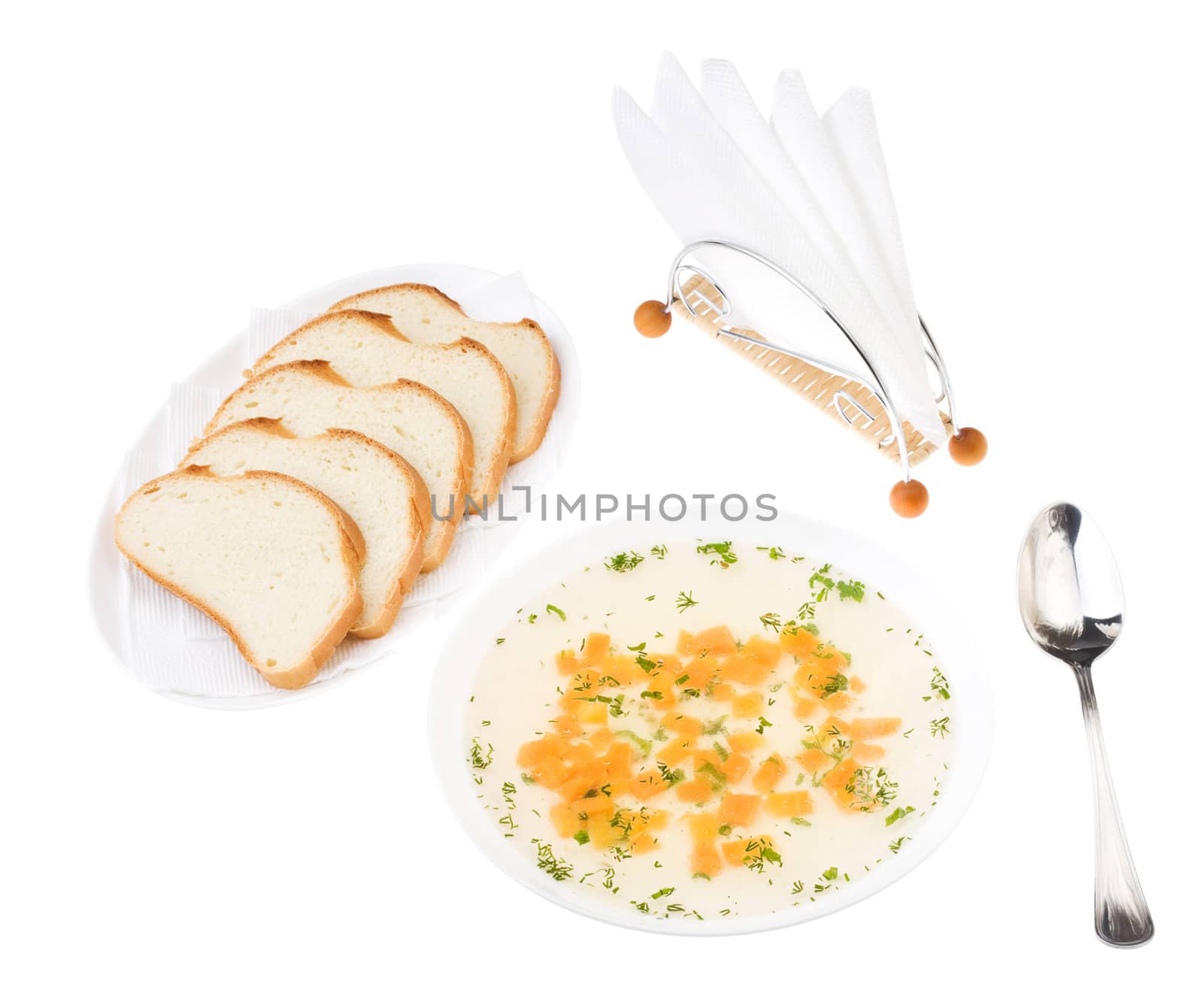Clear Chicken Broth with Sliced Bread. Bon appetit! by rozhenyuk