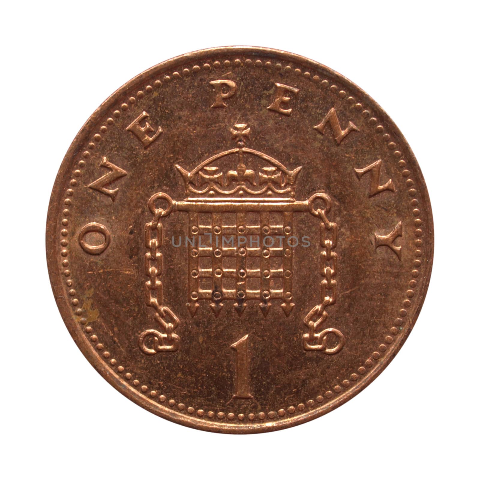 One Penny coin isolated over white background